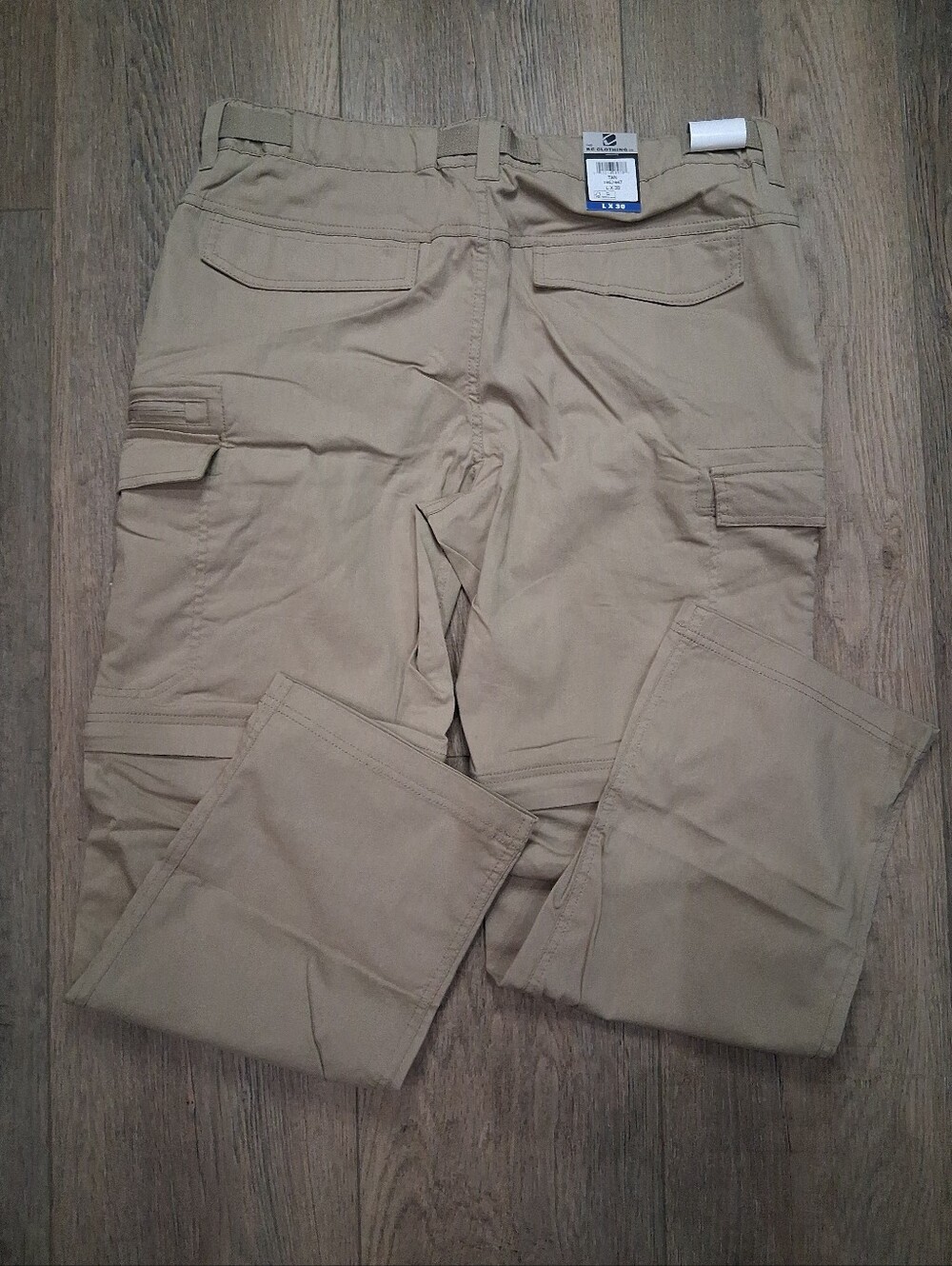 Mens L x 30 BC Clothing Convertible Cargo Stretch Pant Tan Zip Off Hiking - Picture 7 of 8